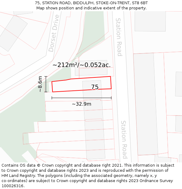 75, STATION ROAD, BIDDULPH, STOKE-ON-TRENT, ST8 6BT: Plot and title map