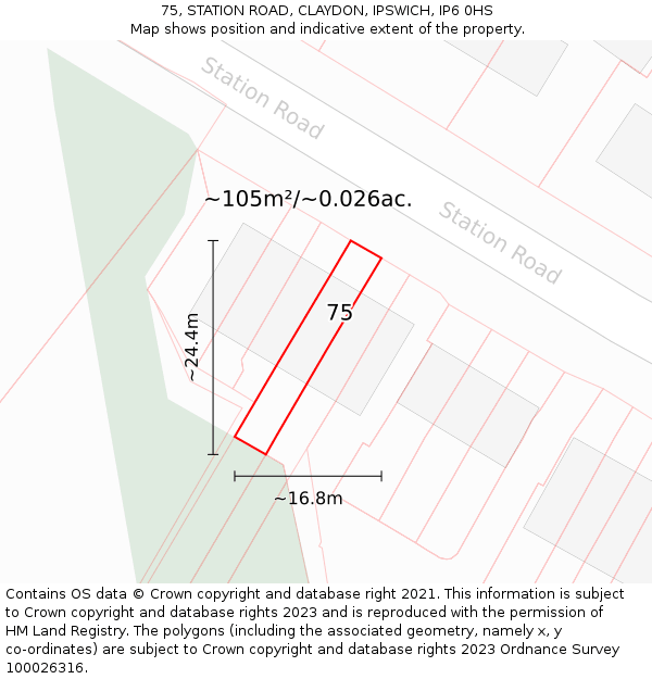 75, STATION ROAD, CLAYDON, IPSWICH, IP6 0HS: Plot and title map
