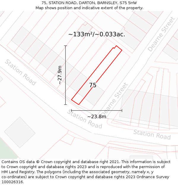 75, STATION ROAD, DARTON, BARNSLEY, S75 5HW: Plot and title map