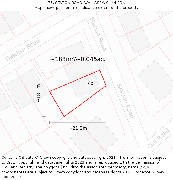 75, STATION ROAD, WALLASEY, CH44 3DN: Plot and title map