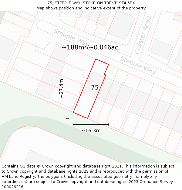 75, STEEPLE WAY, STOKE-ON-TRENT, ST4 5BX: Plot and title map