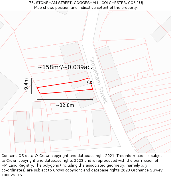 75, STONEHAM STREET, COGGESHALL, COLCHESTER, CO6 1UJ: Plot and title map