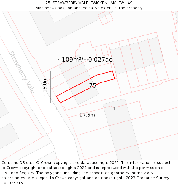 75, STRAWBERRY VALE, TWICKENHAM, TW1 4SJ: Plot and title map
