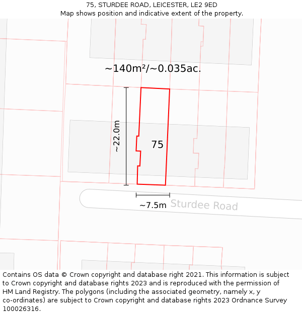 75, STURDEE ROAD, LEICESTER, LE2 9ED: Plot and title map
