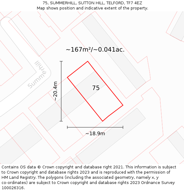 75, SUMMERHILL, SUTTON HILL, TELFORD, TF7 4EZ: Plot and title map