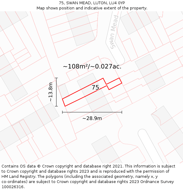 75, SWAN MEAD, LUTON, LU4 0YP: Plot and title map