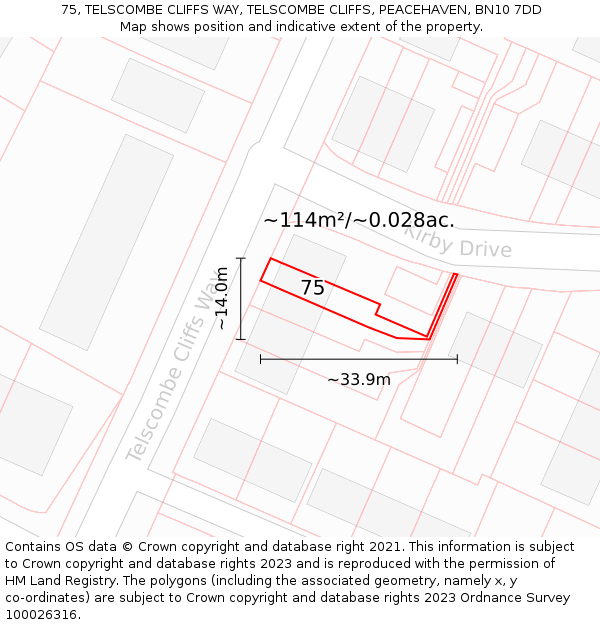 75, TELSCOMBE CLIFFS WAY, TELSCOMBE CLIFFS, PEACEHAVEN, BN10 7DD: Plot and title map