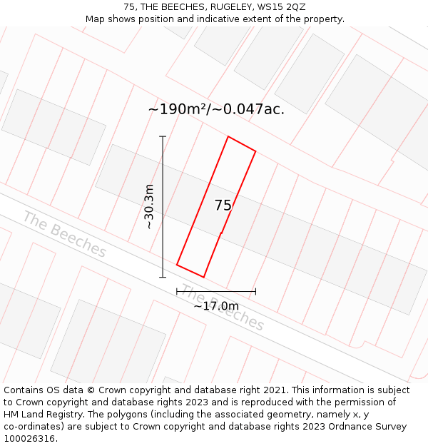 75, THE BEECHES, RUGELEY, WS15 2QZ: Plot and title map
