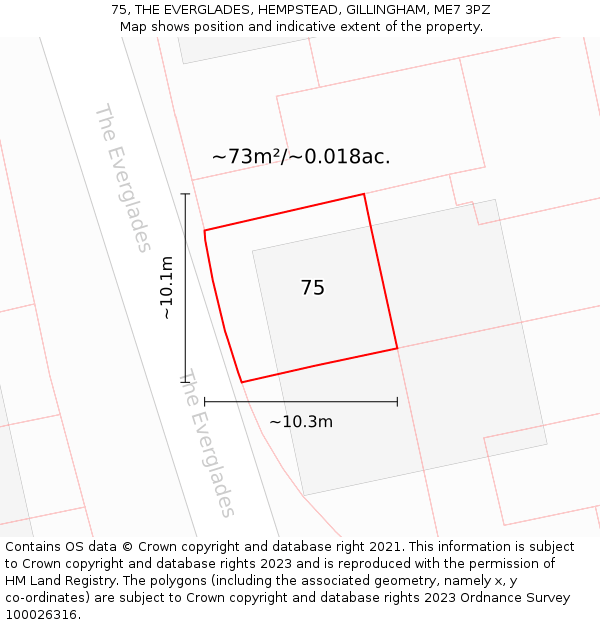 75, THE EVERGLADES, HEMPSTEAD, GILLINGHAM, ME7 3PZ: Plot and title map