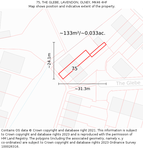 75, THE GLEBE, LAVENDON, OLNEY, MK46 4HF: Plot and title map