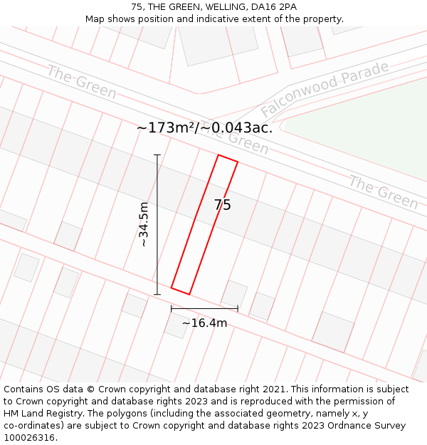 75, THE GREEN, WELLING, DA16 2PA: Plot and title map