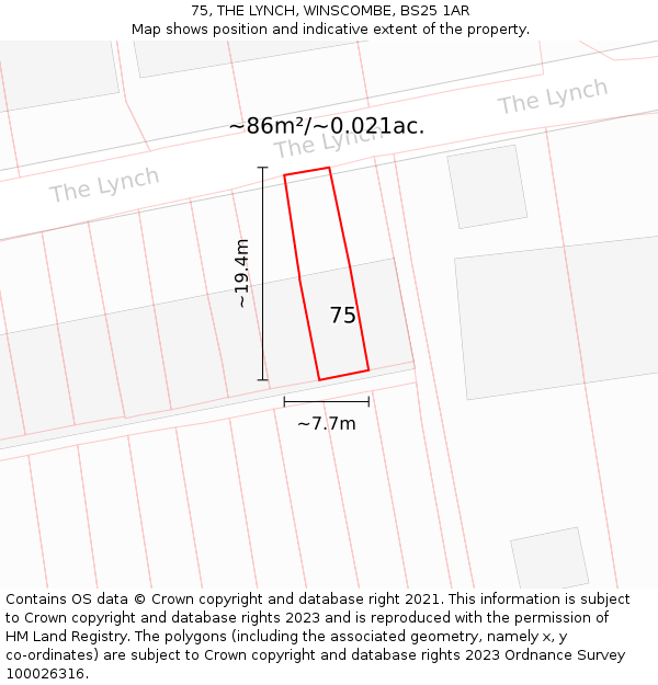75, THE LYNCH, WINSCOMBE, BS25 1AR: Plot and title map