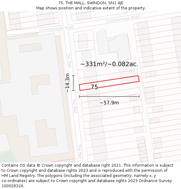 75, THE MALL, SWINDON, SN1 4JE: Plot and title map