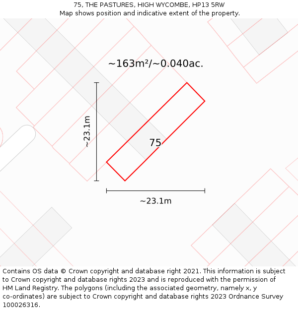 75, THE PASTURES, HIGH WYCOMBE, HP13 5RW: Plot and title map
