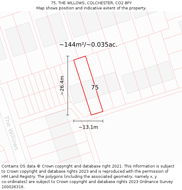 75, THE WILLOWS, COLCHESTER, CO2 8PY: Plot and title map