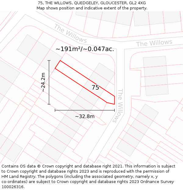 75, THE WILLOWS, QUEDGELEY, GLOUCESTER, GL2 4XG: Plot and title map