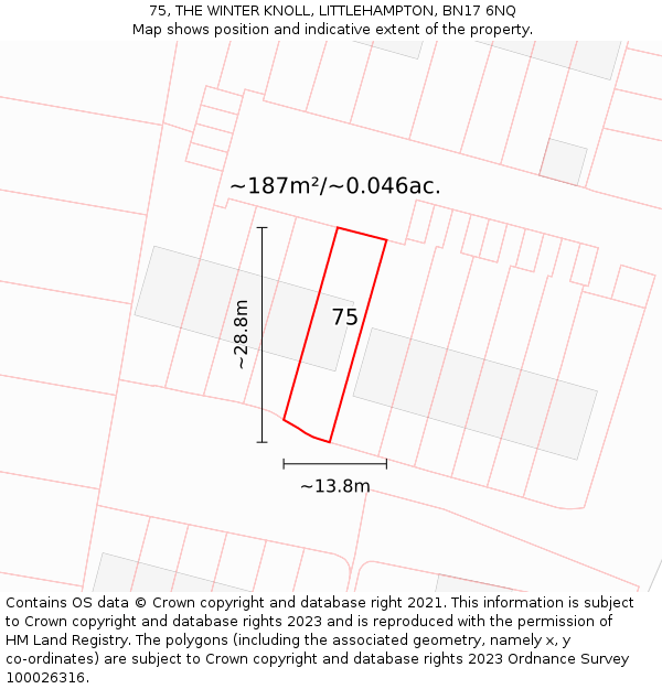 75, THE WINTER KNOLL, LITTLEHAMPTON, BN17 6NQ: Plot and title map