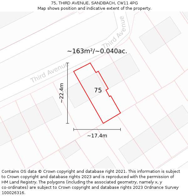 75, THIRD AVENUE, SANDBACH, CW11 4PG: Plot and title map