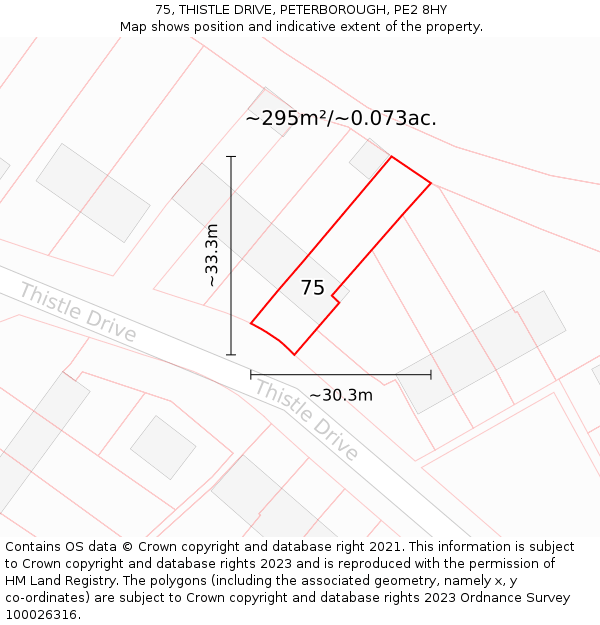 75, THISTLE DRIVE, PETERBOROUGH, PE2 8HY: Plot and title map