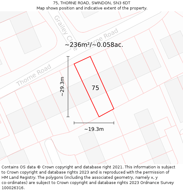 75, THORNE ROAD, SWINDON, SN3 6DT: Plot and title map