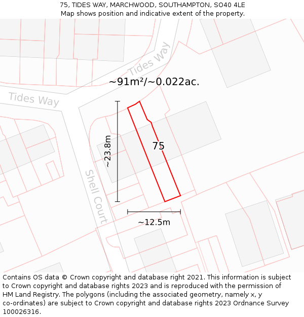 75, TIDES WAY, MARCHWOOD, SOUTHAMPTON, SO40 4LE: Plot and title map