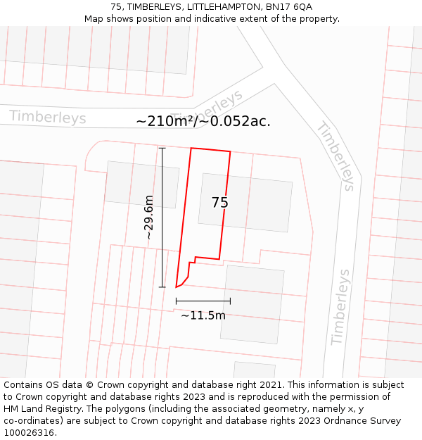 75, TIMBERLEYS, LITTLEHAMPTON, BN17 6QA: Plot and title map