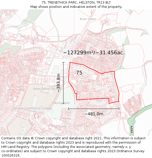 75, TRENETHICK PARC, HELSTON, TR13 8LT: Plot and title map