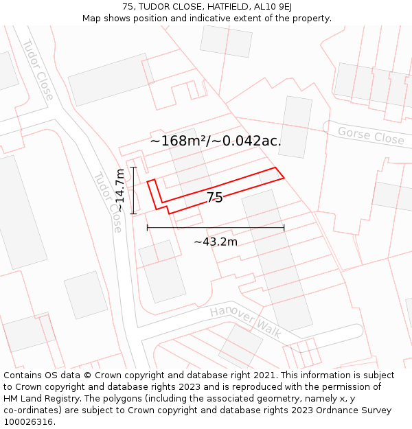 75, TUDOR CLOSE, HATFIELD, AL10 9EJ: Plot and title map
