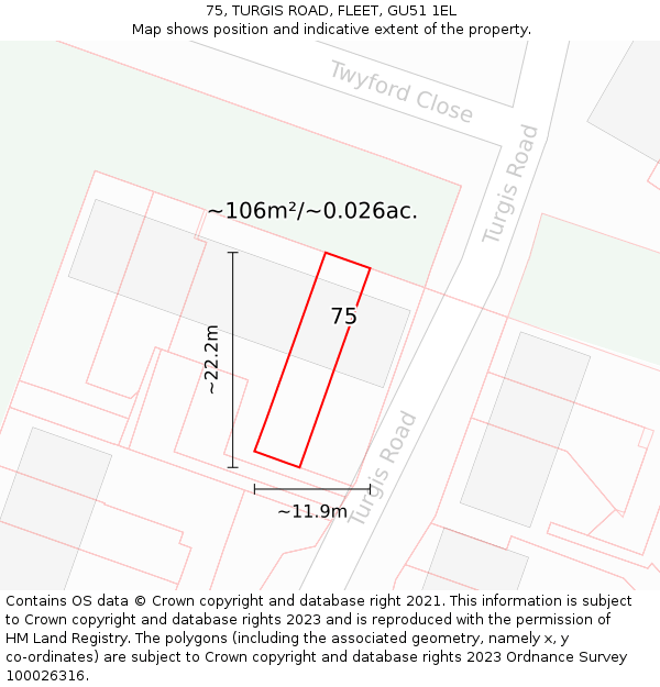 75, TURGIS ROAD, FLEET, GU51 1EL: Plot and title map