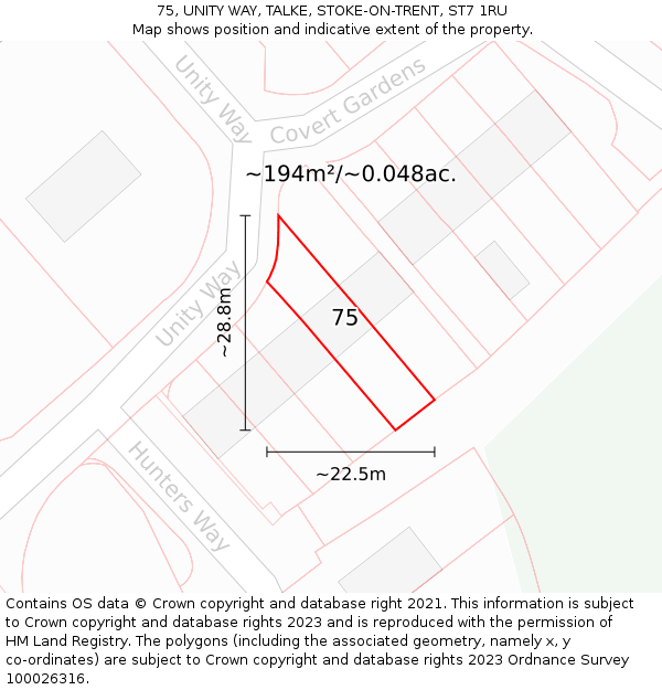75, UNITY WAY, TALKE, STOKE-ON-TRENT, ST7 1RU: Plot and title map