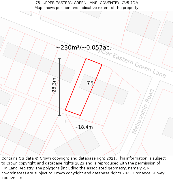 75, UPPER EASTERN GREEN LANE, COVENTRY, CV5 7DA: Plot and title map