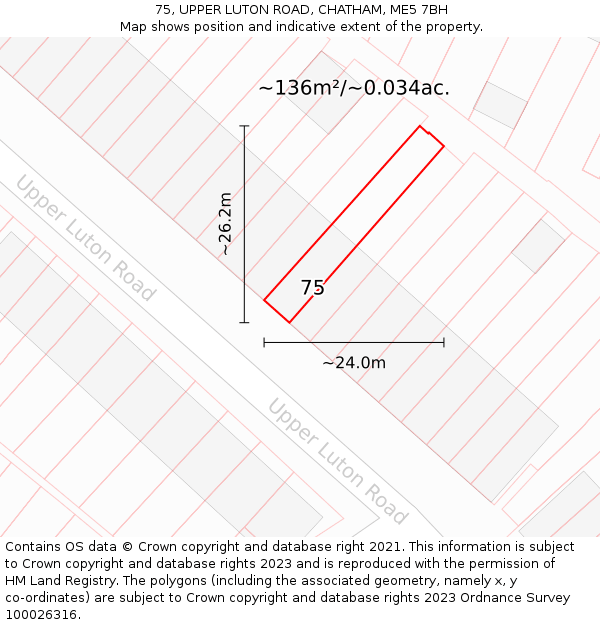 75, UPPER LUTON ROAD, CHATHAM, ME5 7BH: Plot and title map
