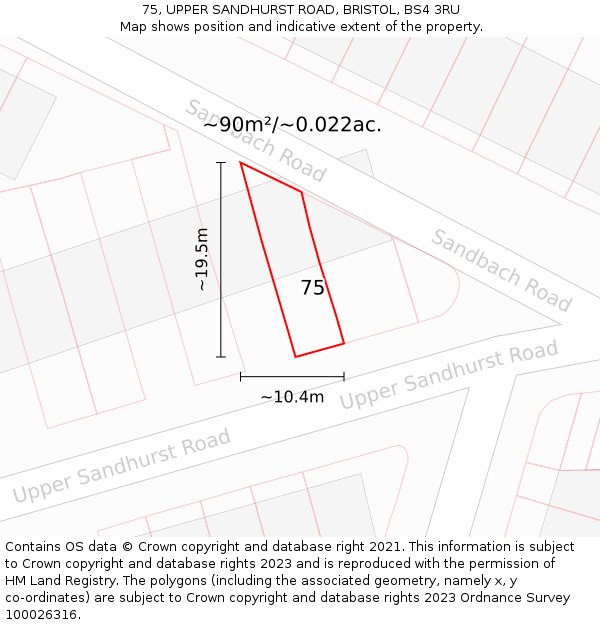75, UPPER SANDHURST ROAD, BRISTOL, BS4 3RU: Plot and title map
