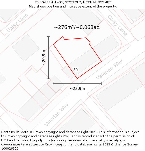 75, VALERIAN WAY, STOTFOLD, HITCHIN, SG5 4ET: Plot and title map