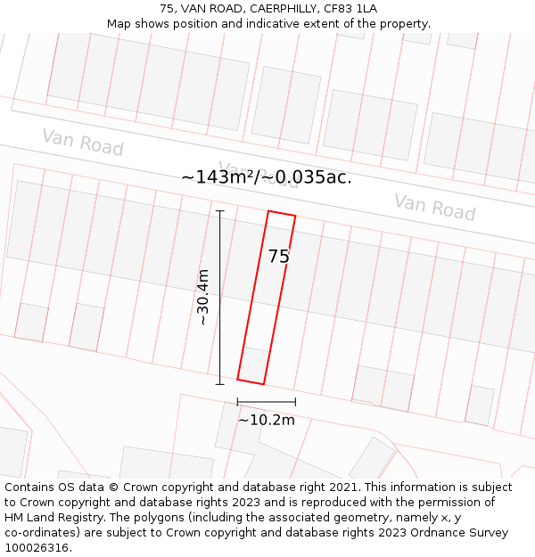 75, VAN ROAD, CAERPHILLY, CF83 1LA: Plot and title map