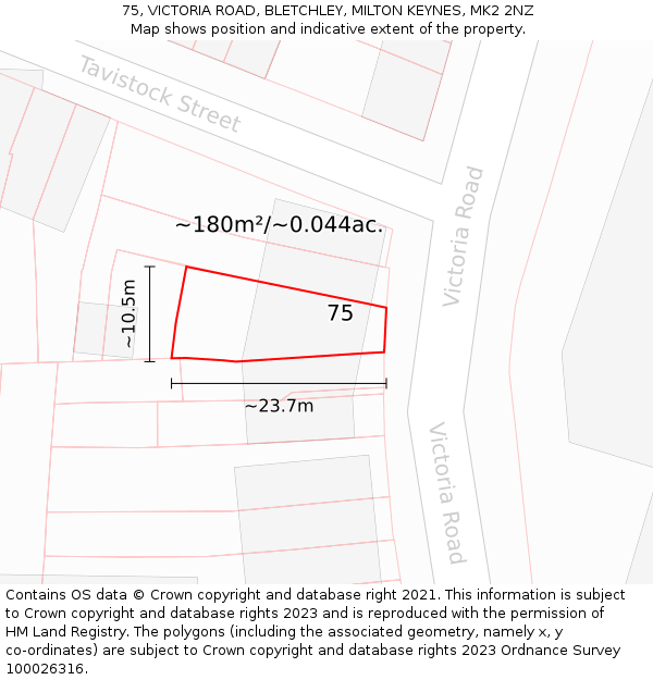 75, VICTORIA ROAD, BLETCHLEY, MILTON KEYNES, MK2 2NZ: Plot and title map