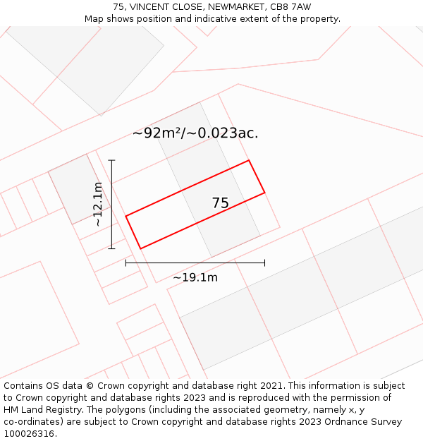 75, VINCENT CLOSE, NEWMARKET, CB8 7AW: Plot and title map