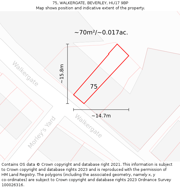 75, WALKERGATE, BEVERLEY, HU17 9BP: Plot and title map