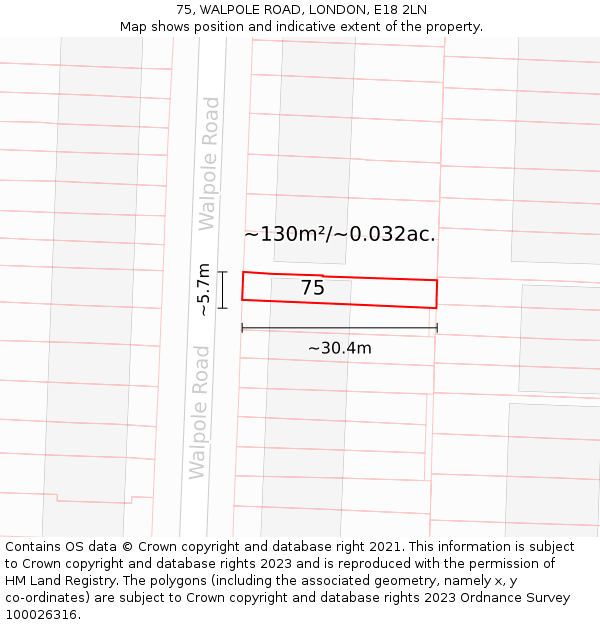 75, WALPOLE ROAD, LONDON, E18 2LN: Plot and title map