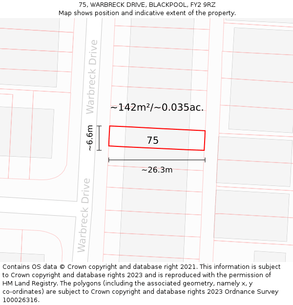 75, WARBRECK DRIVE, BLACKPOOL, FY2 9RZ: Plot and title map