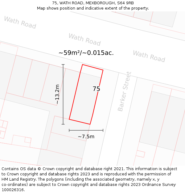 75, WATH ROAD, MEXBOROUGH, S64 9RB: Plot and title map