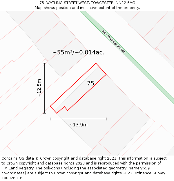 75, WATLING STREET WEST, TOWCESTER, NN12 6AG: Plot and title map