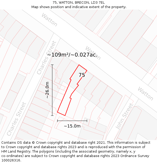 75, WATTON, BRECON, LD3 7EL: Plot and title map