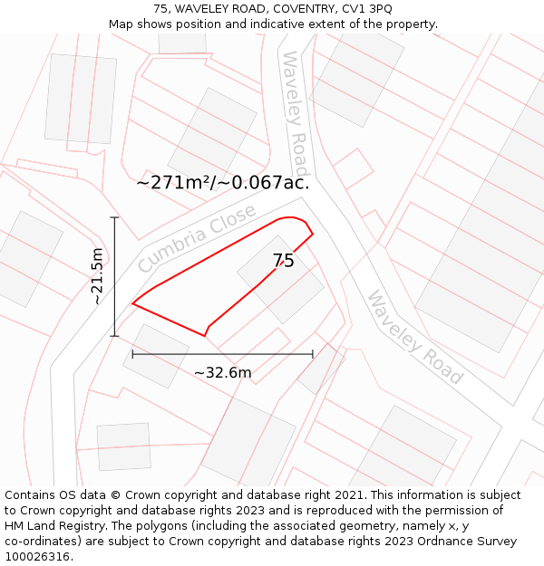 75, WAVELEY ROAD, COVENTRY, CV1 3PQ: Plot and title map