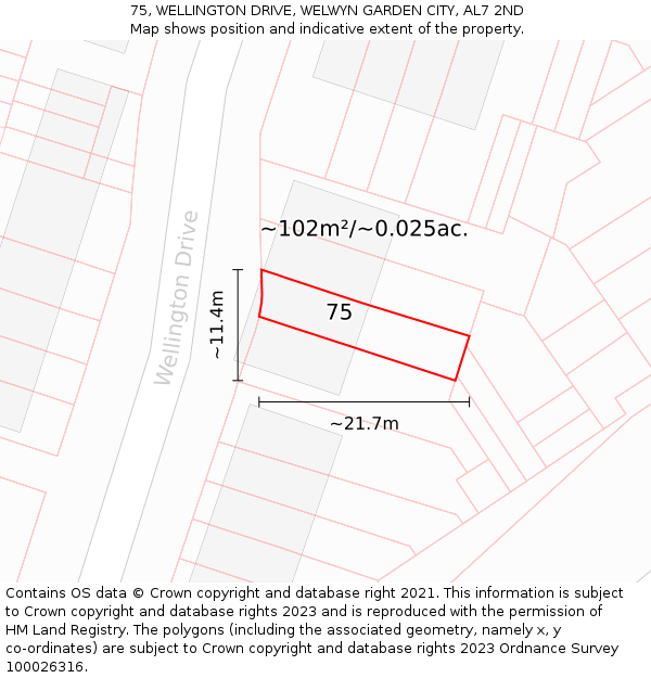 75, WELLINGTON DRIVE, WELWYN GARDEN CITY, AL7 2ND: Plot and title map