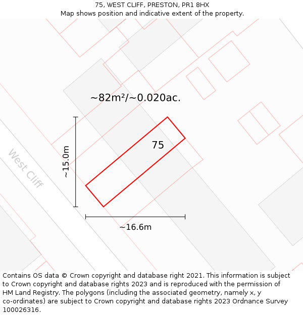 75, WEST CLIFF, PRESTON, PR1 8HX: Plot and title map