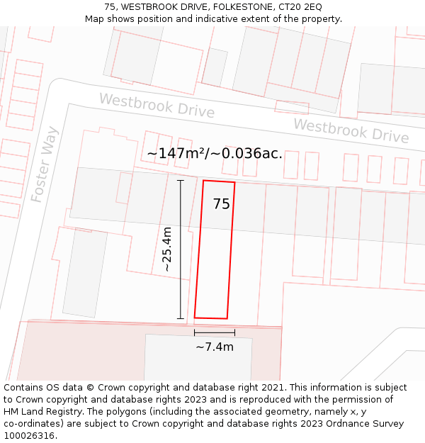 75, WESTBROOK DRIVE, FOLKESTONE, CT20 2EQ: Plot and title map
