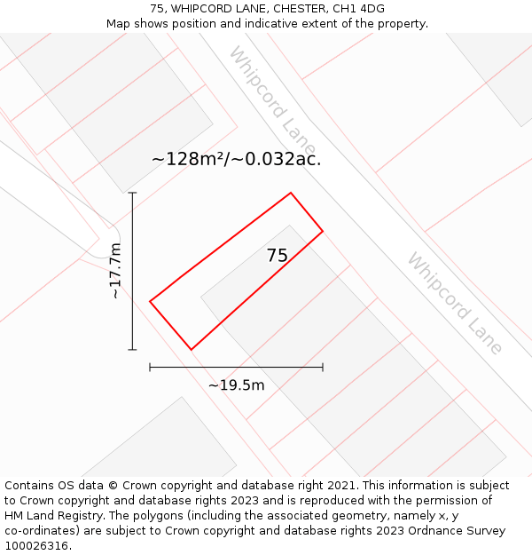 75, WHIPCORD LANE, CHESTER, CH1 4DG: Plot and title map