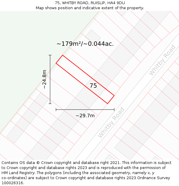 75, WHITBY ROAD, RUISLIP, HA4 9DU: Plot and title map