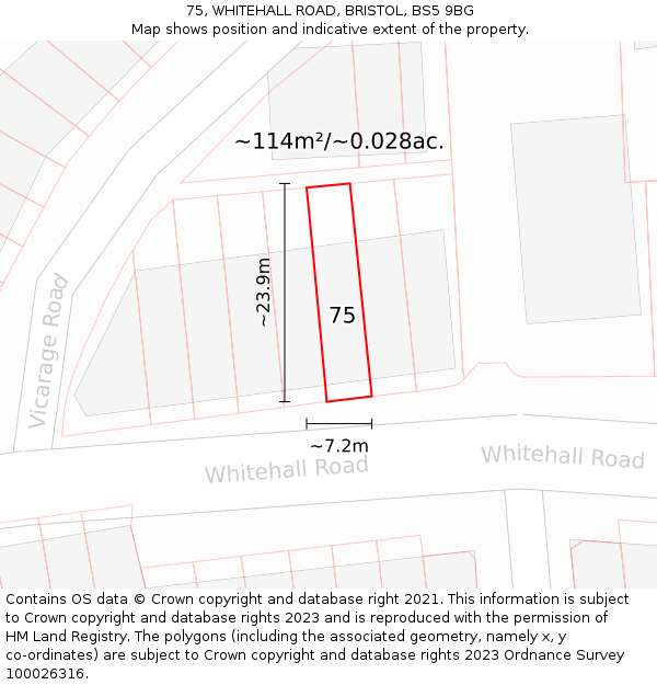 75, WHITEHALL ROAD, BRISTOL, BS5 9BG: Plot and title map
